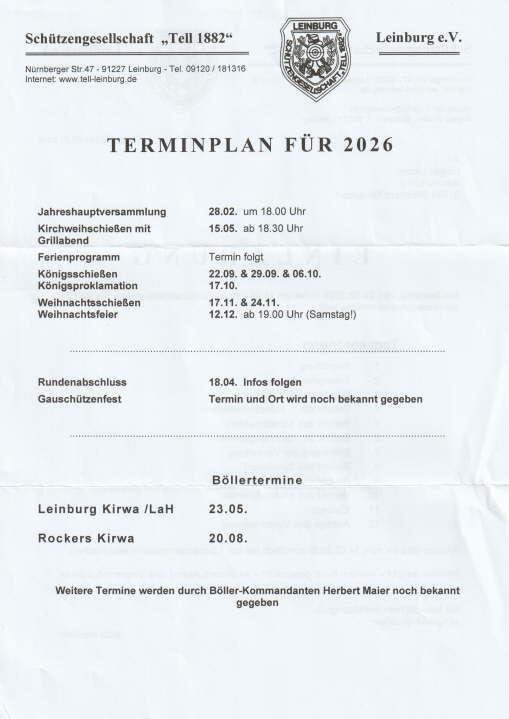 Terminplan 2026