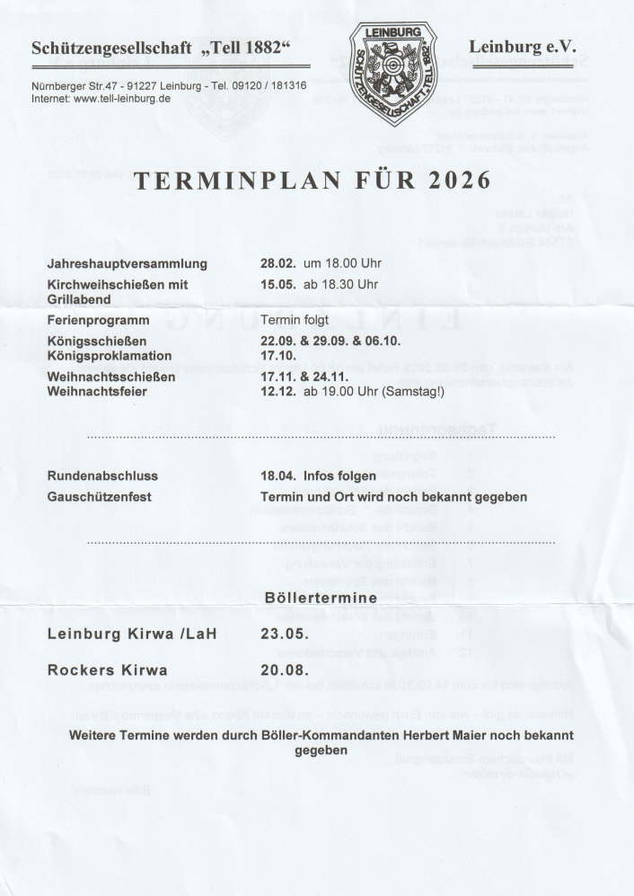 Terminplan 2026